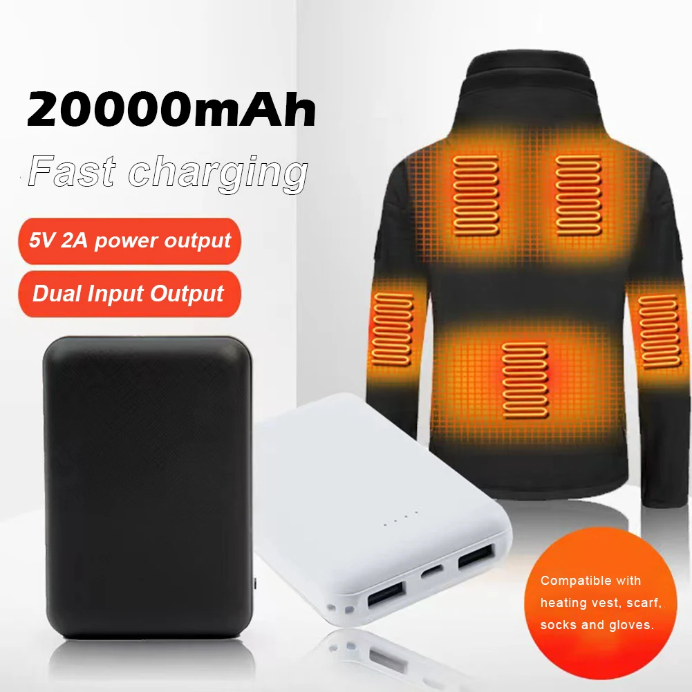 Power Bank 20000mAh Portable USB Charger Fast Charging External Battery Pack for Winter Heating Vest Jacket Scarf Socks Gloves