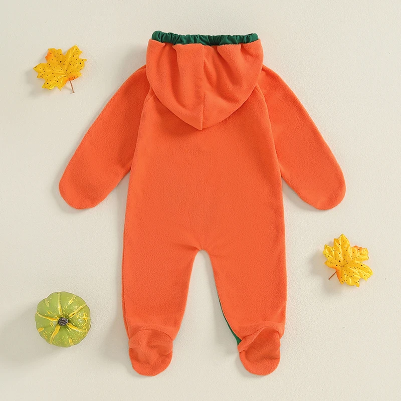 Newborn Baby Boys Girls Halloween Pumpkin Costume Winter Warm Long Sleeve Hooded Romper Footies Cute Warm Infant Jumpsuit