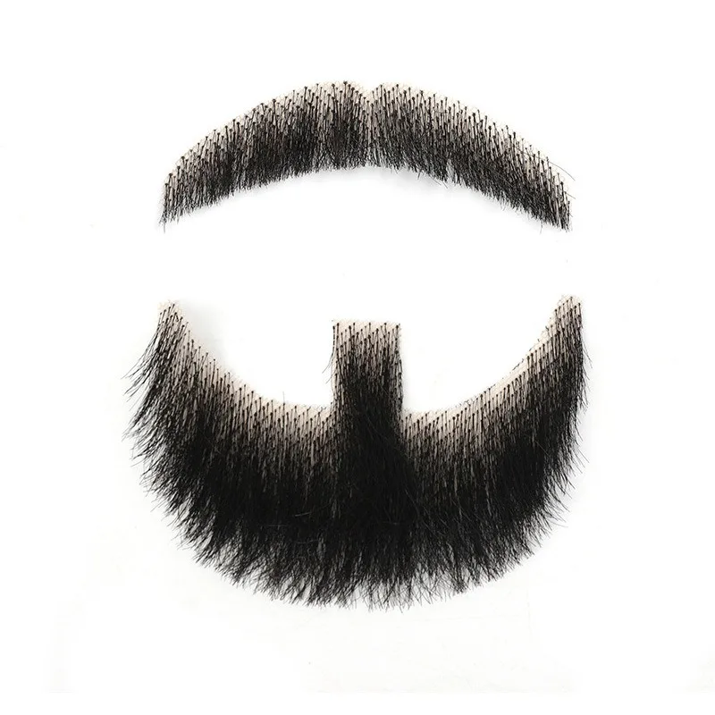 For Makeup Cosplay Human Hair Full Hand Tied Facial Hair Black False Beards Lace Invisible Fake Face Mustache Party Movie