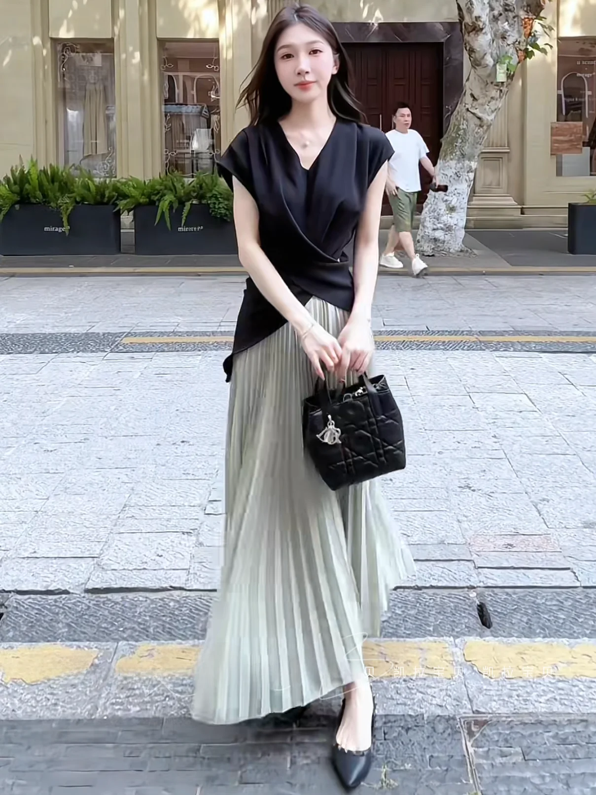Elegant Long A-Line Skirt with Pleats Netting Slimming High Waist Design for Ladies And Girls Other Material Summer Fashion