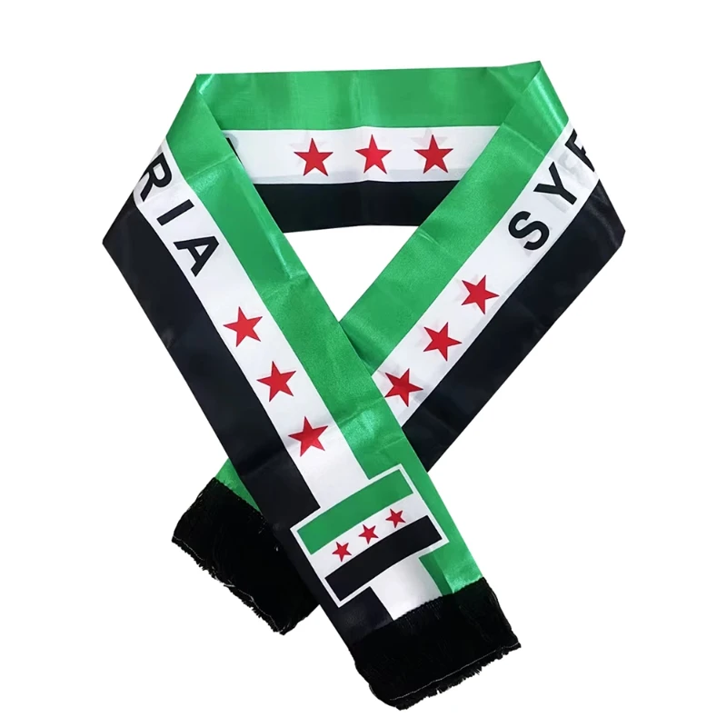 Syria Satin Scarf 14x135cm The Syrian Arab Republic Syrian three Star Scarf Banner Syria flag Banner For event decoration