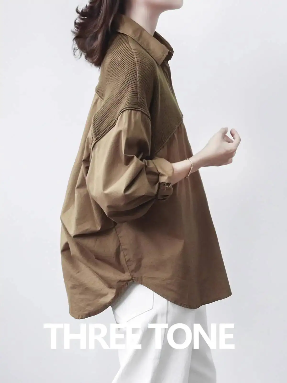 Women Shirts Vintage Patchwork Shirt Jacket For Women Long Sleeve Loose Versatile Collared Blouse Export Style Top