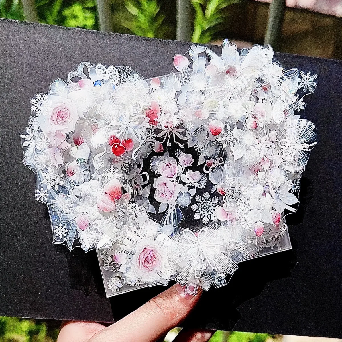 

Лента Washi Pet Tape 3.25, 1 рулон, с клубничным узором, блестящая, бело-розовая, с клубничными нитями, бантом, цветком, Qishuo, белым цветком, полупрозрачная