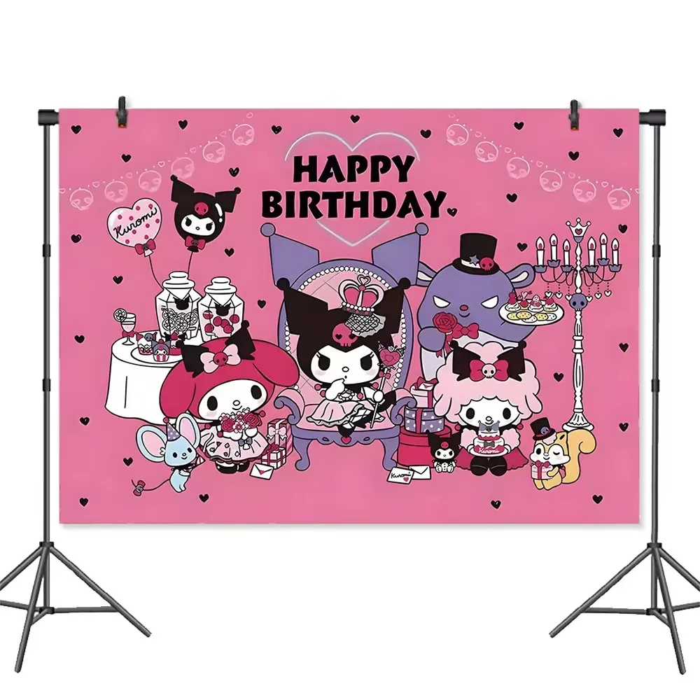 Kuromi Birthday Party Decoration Cute Disposable Set Tableware Tablecloth Balloon Sticker Banner Baby Shower Gift Supplies Toy