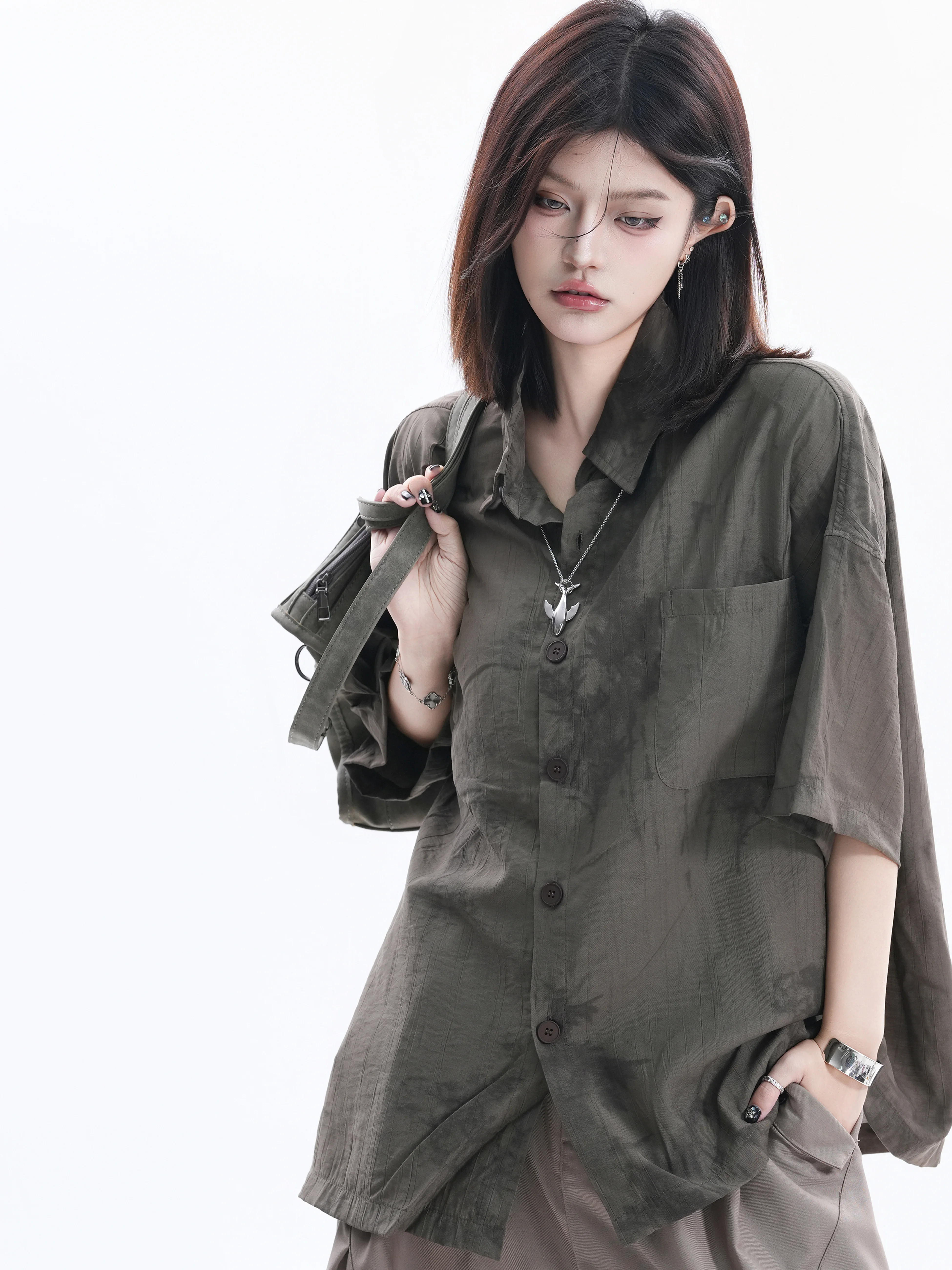 

Retro American Lazy Vacation Style Women's Loose Fit Shirt Summer Slimming Versatile Couple's Open Cardigan T-shirt