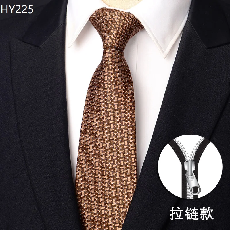 高品質コーヒー色のストライプネクタイメンズジッパースタイルフォーマルな服装ビジネス宴会シャツアクセサリー-8-センチメートル幅ジッパーネクタイ
