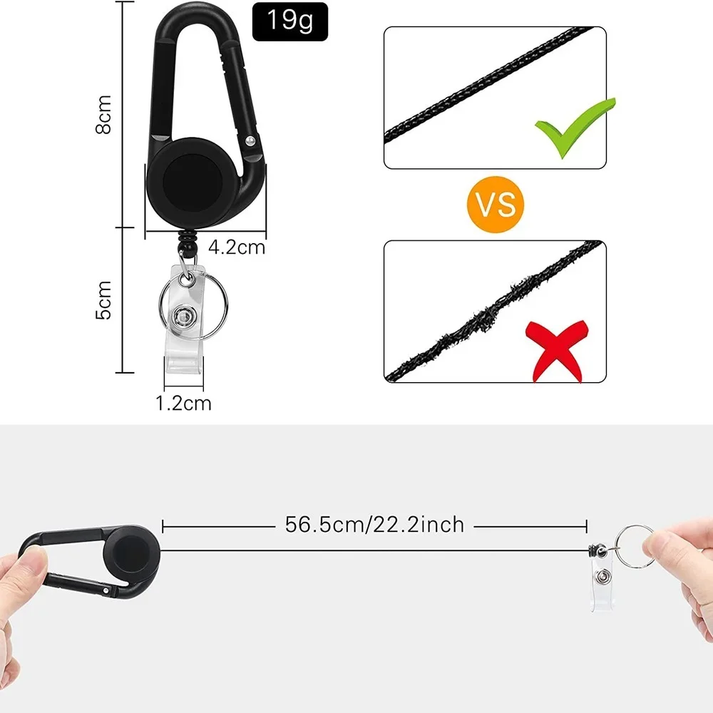 Retractable Pull Key Ring Chain Belt Clip Carabiner Reel Card Badge Holder Recoil Extends To 60cm Swivel-Back Extractable