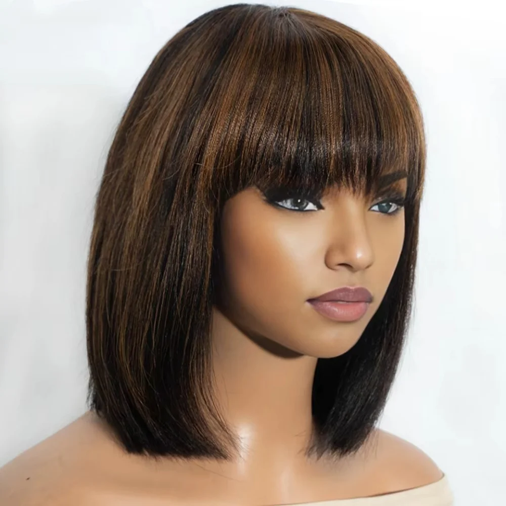 

Highlight Blonde Short BOB 3x1 Lace Ready To Go1b/30 Straight Bob Bone With Brazilian Glueless Human Hair WigBangs For Women
