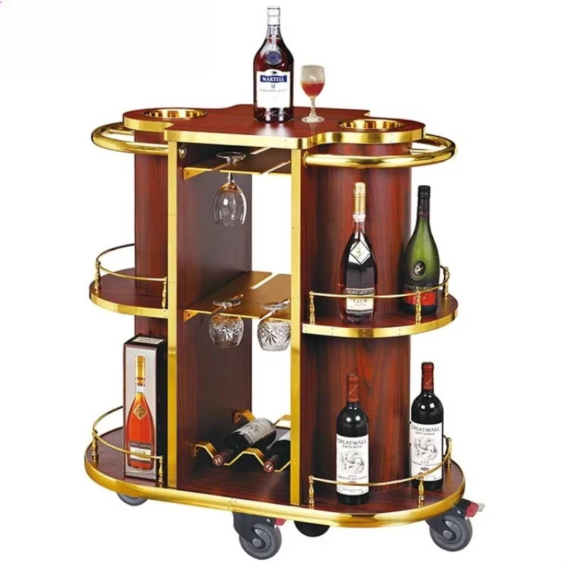 

Hotel Restaurant Wood and Gold Utility Trolley Bar Trolley Trolley Beverages Tea Coffee Service