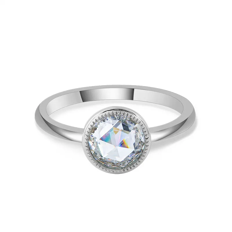 

Provence 14K White Gold Milgrain Ring With 7.5mm Rose Cut Round Moissanite Diamond For Women Solitaire Ring High End Jewelry