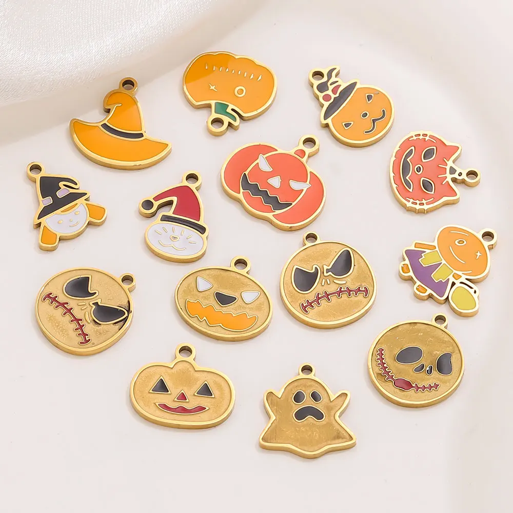 

5pcs Stainless Steel Halloween Screaming Ghost Skull Pumpkin Head Charms DIY Jewelry Accessories For Necklace Earrings Making