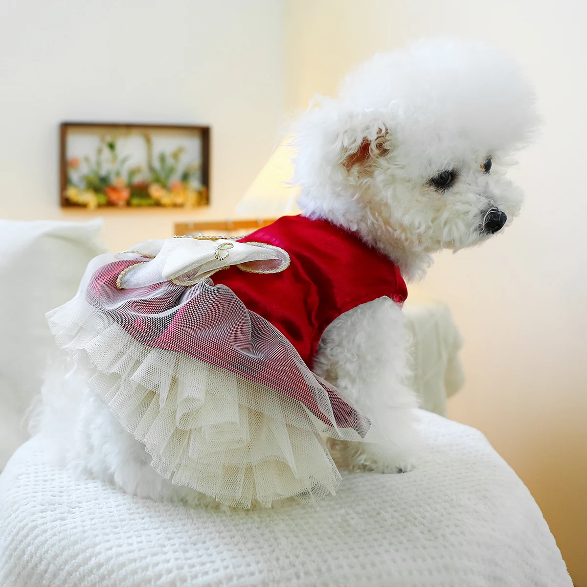 1PC Pet Clothing Cat Spring/Summer Red Tank Top Bow Princess Dress Traction Buckle Suitable for Small and Medium sized Dogs