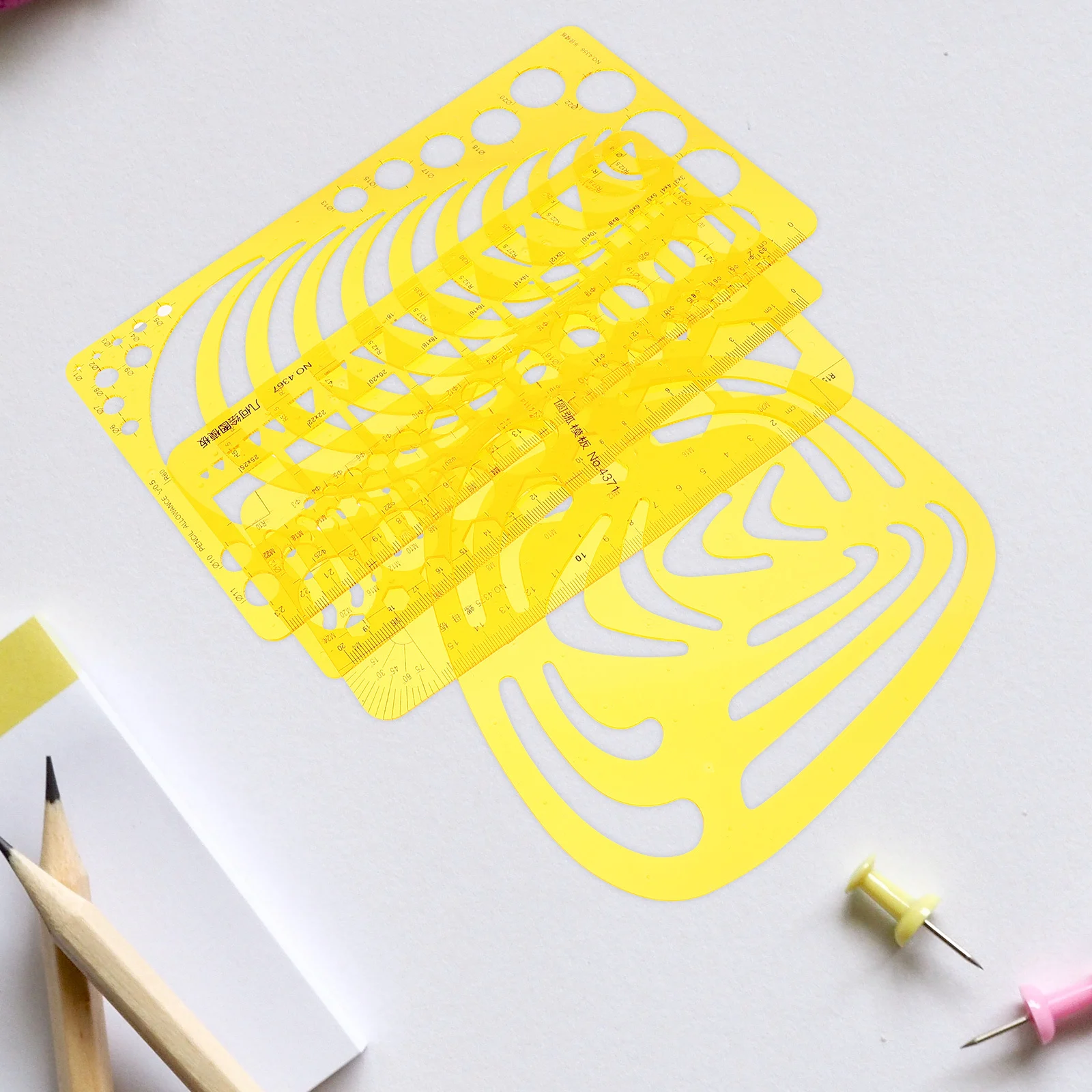 مجموعة مسطرة قالب منحنية مكونة من 4 قطع أداة قياس خطة موسعة برتقالية شفافة لعمارة تصميم الرسم