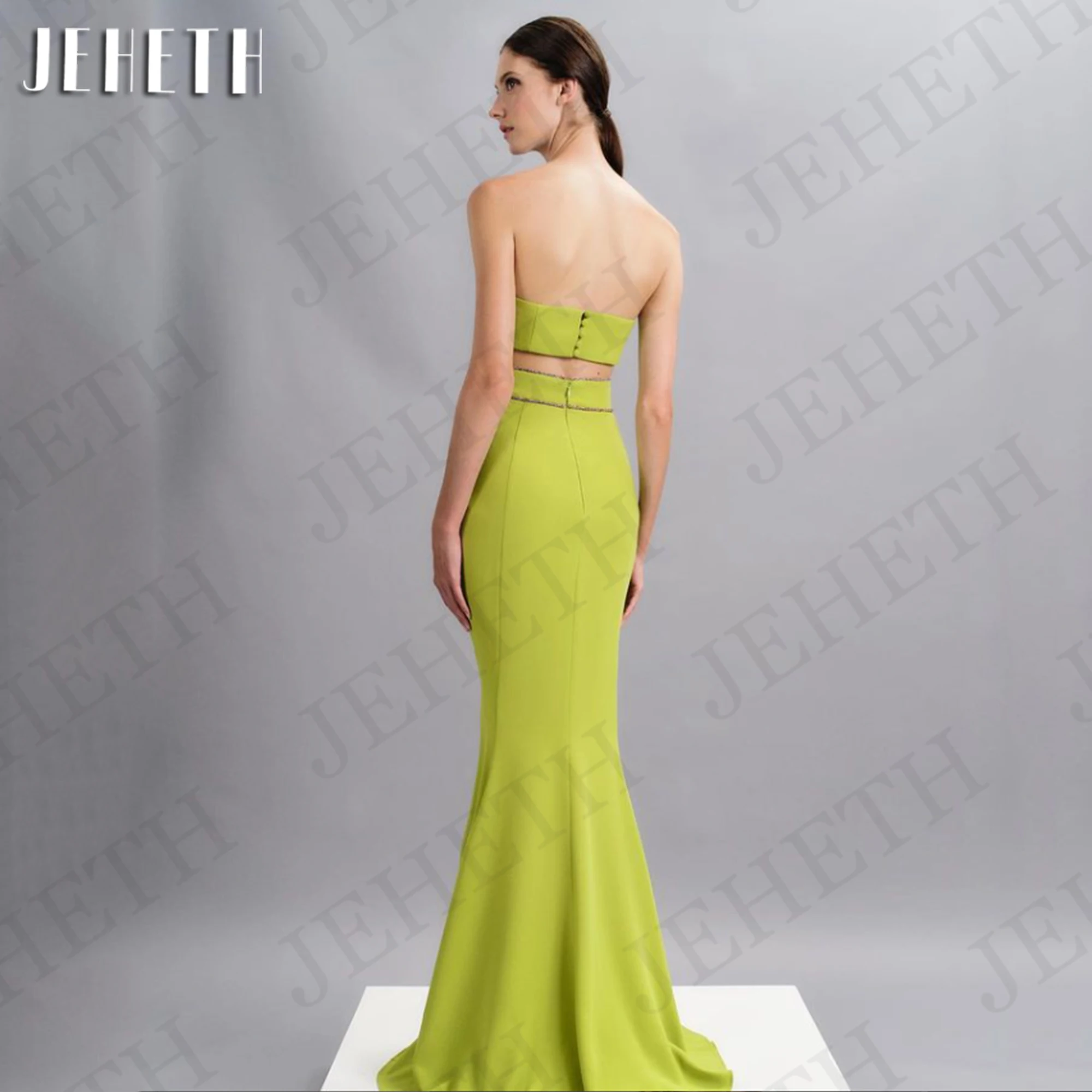 JEHETH Green Evening Dress Wedding Guest Elegant Backless Split Special Occasion Dresses Mermaid Strapless Sweetheart Sleeveless