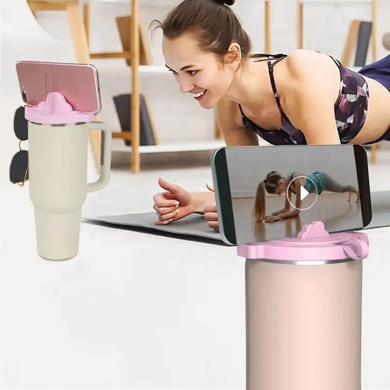 

Silicone Cup Lids Coffee Mug Lids Drink Covers Multifunctional Cup Lids Phone Holder Coffee Mug Cover With Double-Grid Storage