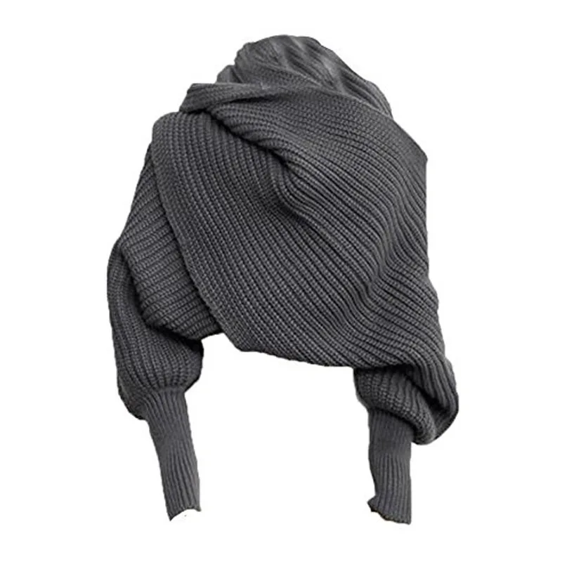 European Style Winter Women Long Scarf with Sleeves Wool Knitted Scarves for Women Thick Warm Casual Shawl High Quality