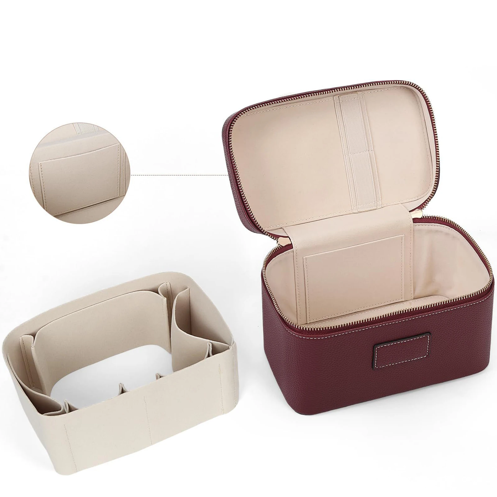 

Lychee Pattern Makeup Bag with Compartments Large Capacity Portable Leather Cosmetics Storage Bags Leisure Travel Toiletry Bag