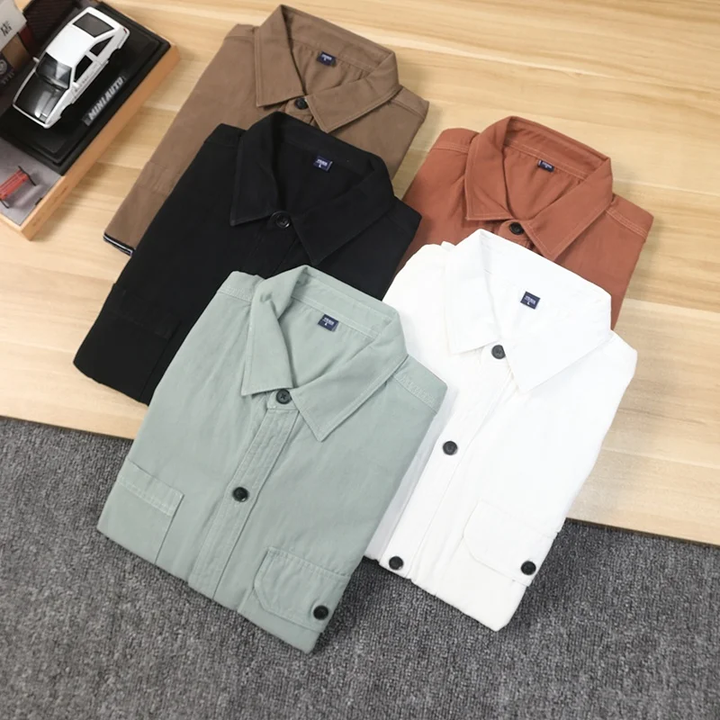 アメリカンカジュアル ウェアドコットン ロングスリーブ メンズシャツ 秋 ルーズ 多用途 ワークウェア クラシック ポイントカラー カジュアルシャツ
