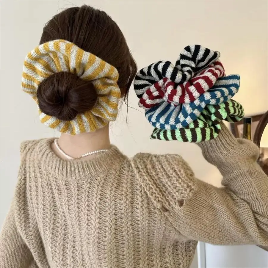 ربطات شعر محبوكة مخططة ملونة على شكل ذيل حصان للنساء والفتيات