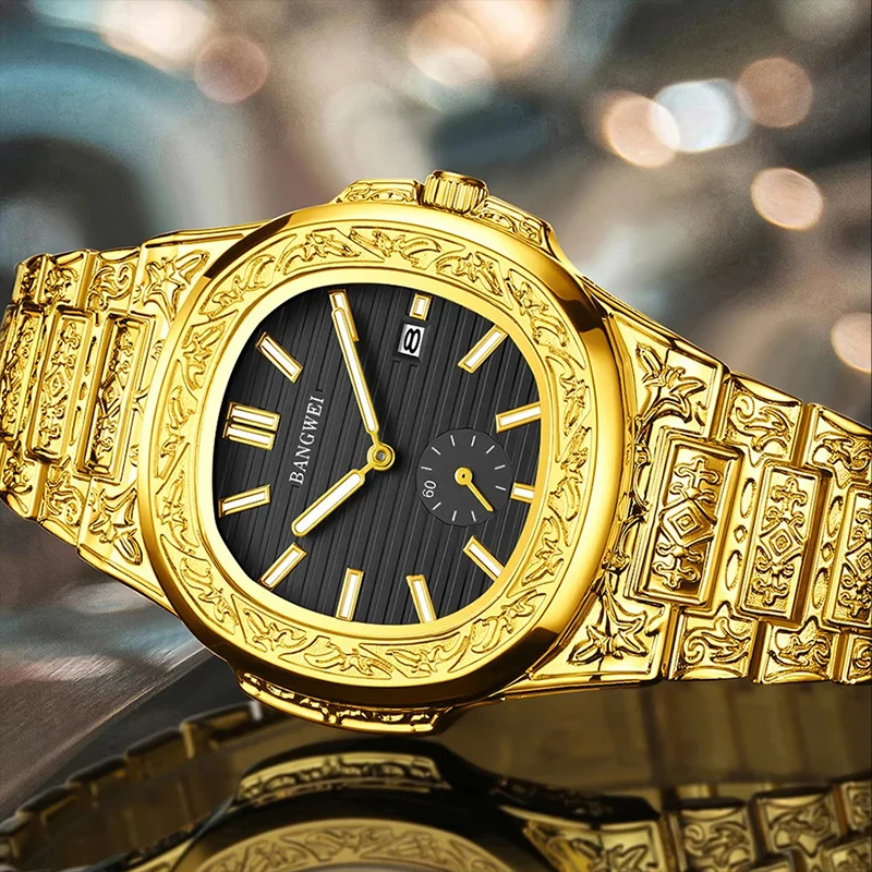 BANGWEI Men's Watch Classic Business Men Wristwatch Square Dial Date Waterproof Male's Quartz Watch Luminous Clock Reloj Hombre view 2