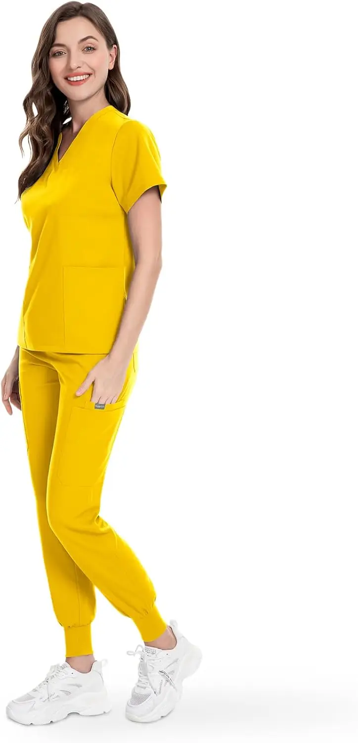 Women's medical uniforms Niaahinn Scrubs Top & Multifunctional Pocket Jogger Pants Scrub Suit Medical Uniform for lady