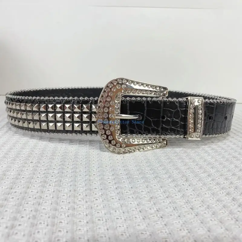

652B Fashion Girls PU Belt with Diamond Pin Buckle Waist Belt Fashion Enthusiasts Belt Coat Dress Female Wide Waistband