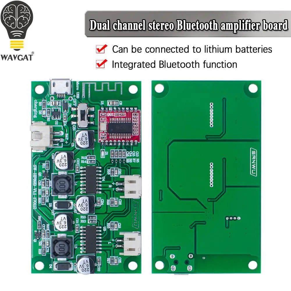 DC 5V 6W X 6W 2 Channel Stereo Bluetooth Amplifier Board Lithium Battery Powered for Speakers Loudspeaker Box Modified WAVGAT