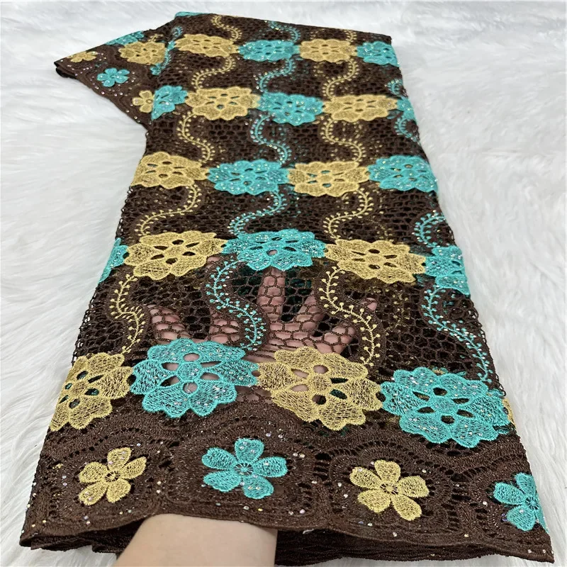 

5 Yard Multi color soft water soluble French Guipure Lace African Tulle Cord Net Embroidered Fabric For Wedding Party 18L1042202