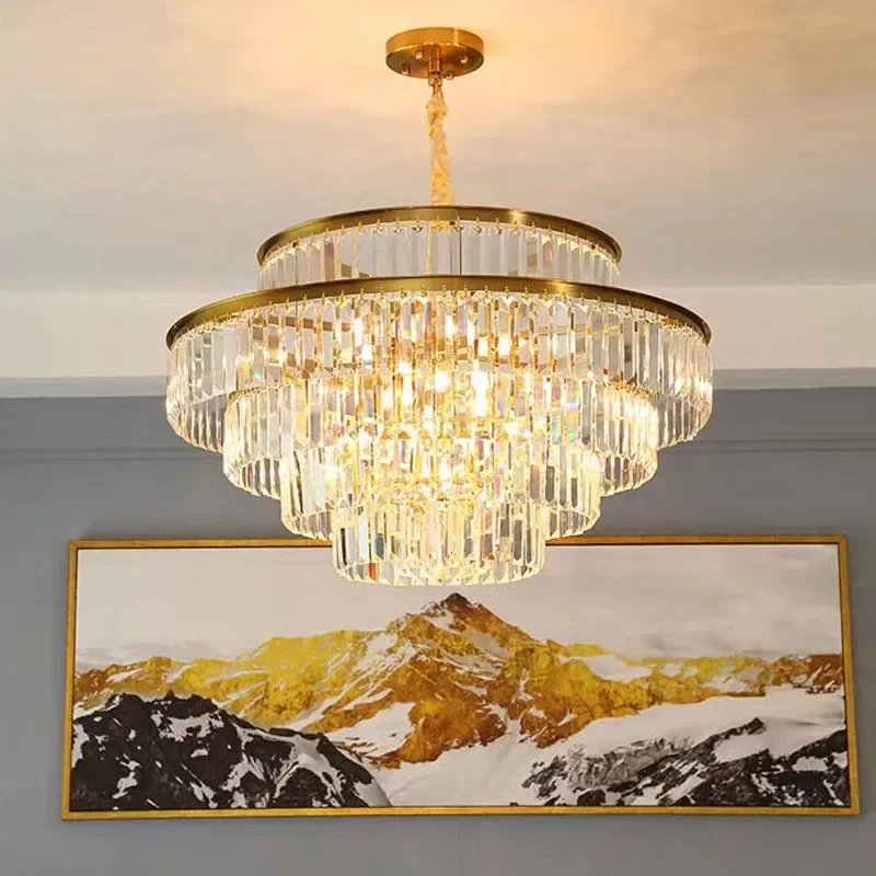 Modern Crystal Chandelier Simple Lustre Ceiling Lamp Living Room Chandelier Villa Bedroom Kitchen Island Decoration Round Lamps