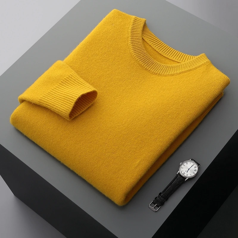 Autumn and winter new 100% wool cashmere sweater men's O-neck pullover thickened warm fashion clothing men's sweater 18 colors