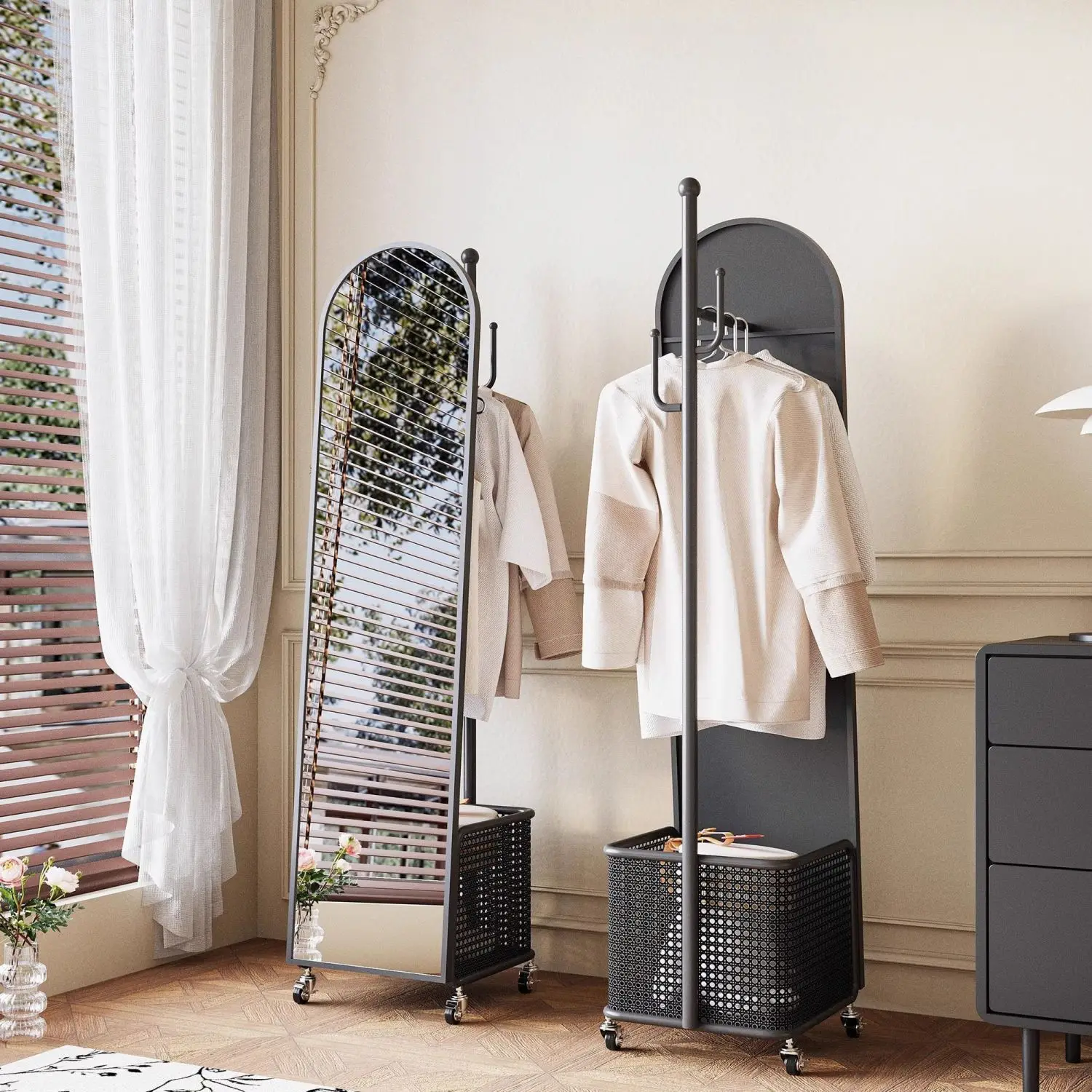 Mobile full-length mirror hanger integrated multi-functional full-length mirror hanger floor-to-ceiling vertical dormitory renta