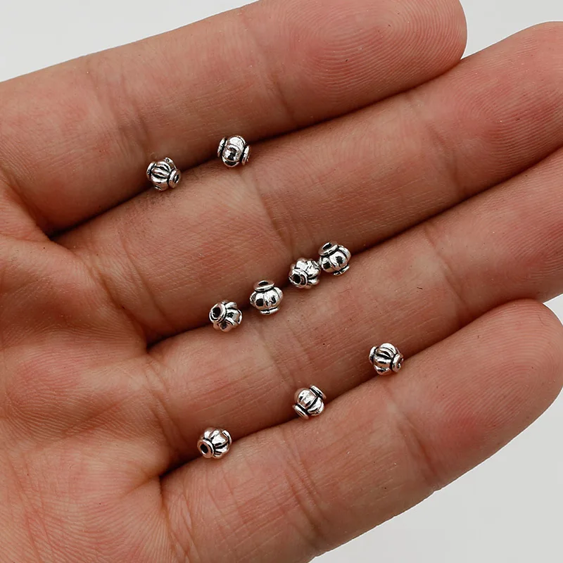 100pcs/lot Retro Chinese Lantern Shape Small Spacer Beads 4mm Antique Silver Color Loose Metal Beads DIY Jewelry Accessories