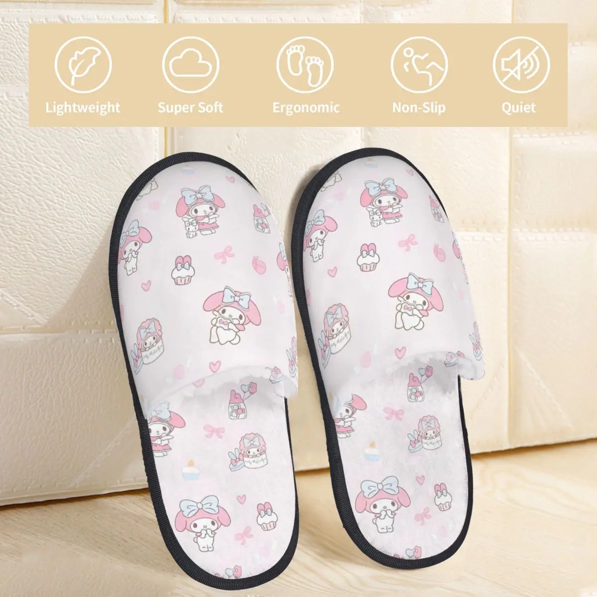 Winter House Cotton Slippers Sanrio Character Accessories Household Fur Slippers Slides Living Room Soft Non-slip Slides