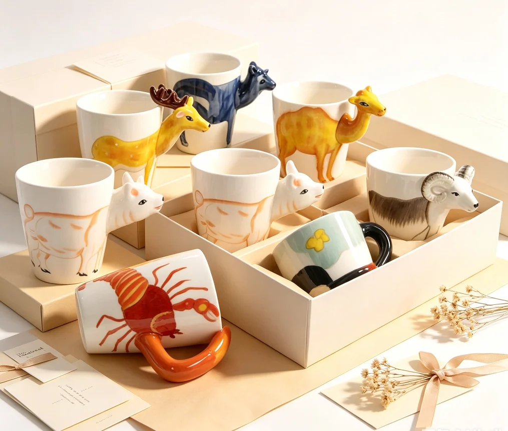Cartoon 3D Alien Animal Tea Cups Animal Dinosaur Ceramic Coffee Cup  Birthday Gift Office Mug Kitchen Dining Bar Drinkware Cups