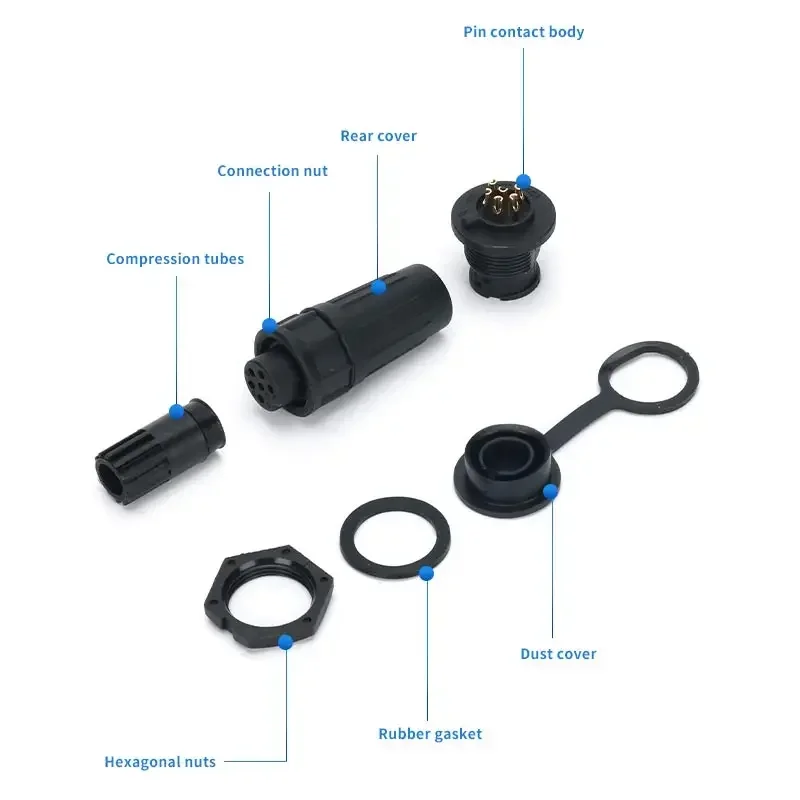 

Waterproof Z108 2 3 4 5 6 7 8 10 12 Pin Pin Connector with Cover Gold-plated IP68 Aviation Plug Socket Outdoor Butt Connectors