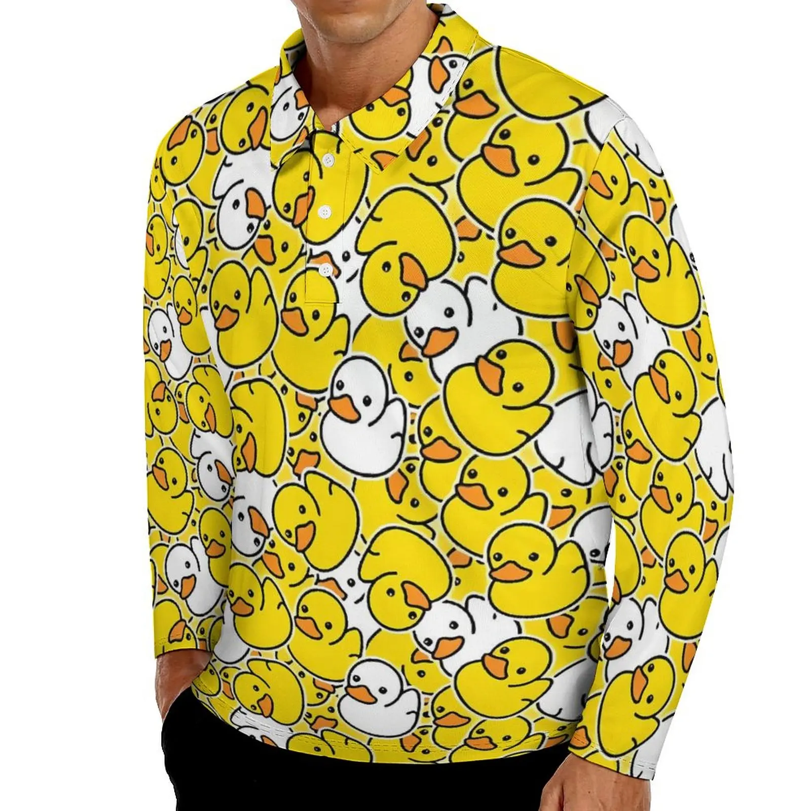 Rubber Ducks Casual T-Shirts Cute Animal Polo Shirts Men Cool Shirt Autumn Long Sleeve Custom Top Large Size