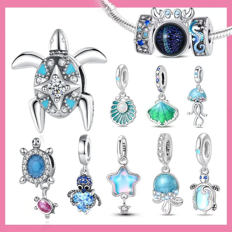 Summer 925 Sterling Silver Sea World Kingdom Charm Pendant Beads Fit Charms Original Bracelet for Women Jewelry Making