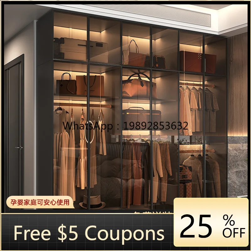 

LYY Glass Door Wardrobe for Home Bedroom Modern Simple High-end Cabinet Light Luxury Transparent Storage Finished Wardrobe