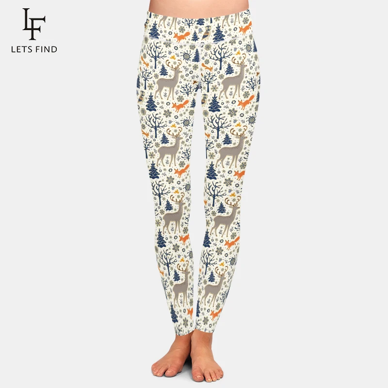 LETSFIND Fashion New Winter Women Pants Hig Quaility 3D Winter Deer Fox and Snowflakes Print Fitness Trousers Full Leggings