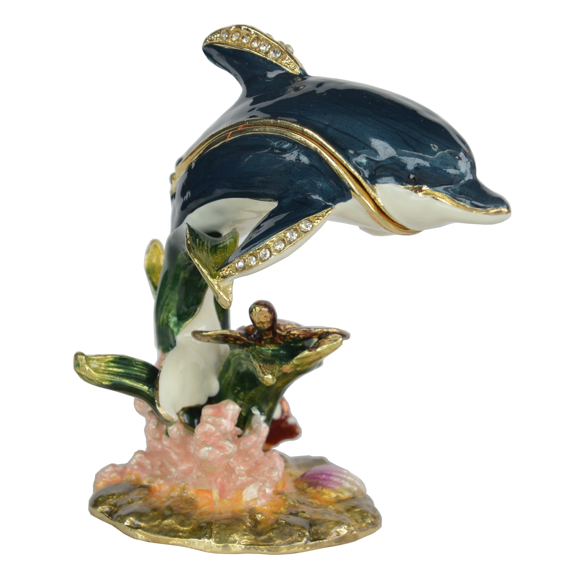 Dolphin Trinket Box, Metal Jewelry Container, Nautical Crafts Gift for Lovers