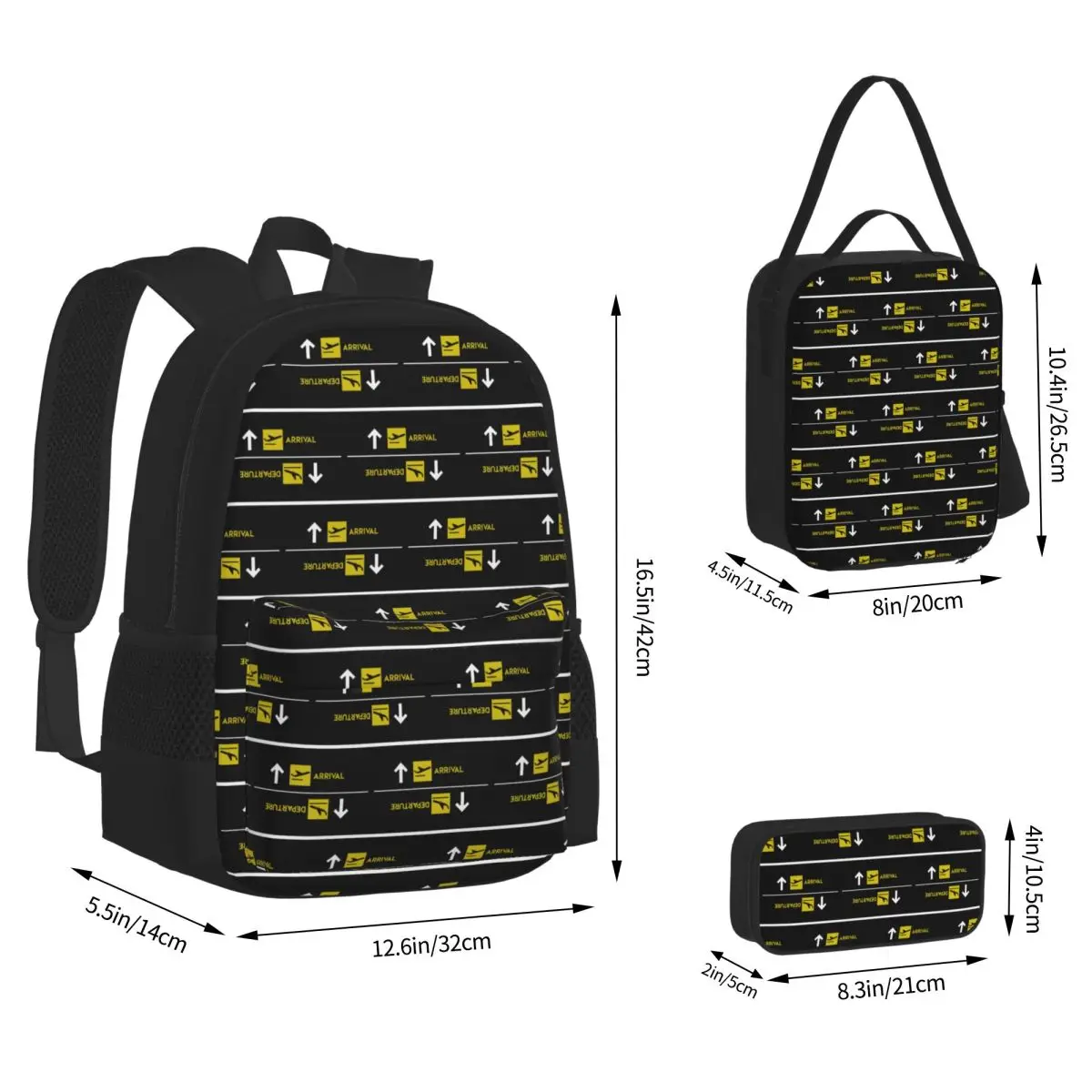 Aviation Departures Arrivals Backpacks Boys Girls Bookbag Students School Bags Kids Rucksack Lunch Bag Pen Bag Three-Piece Set