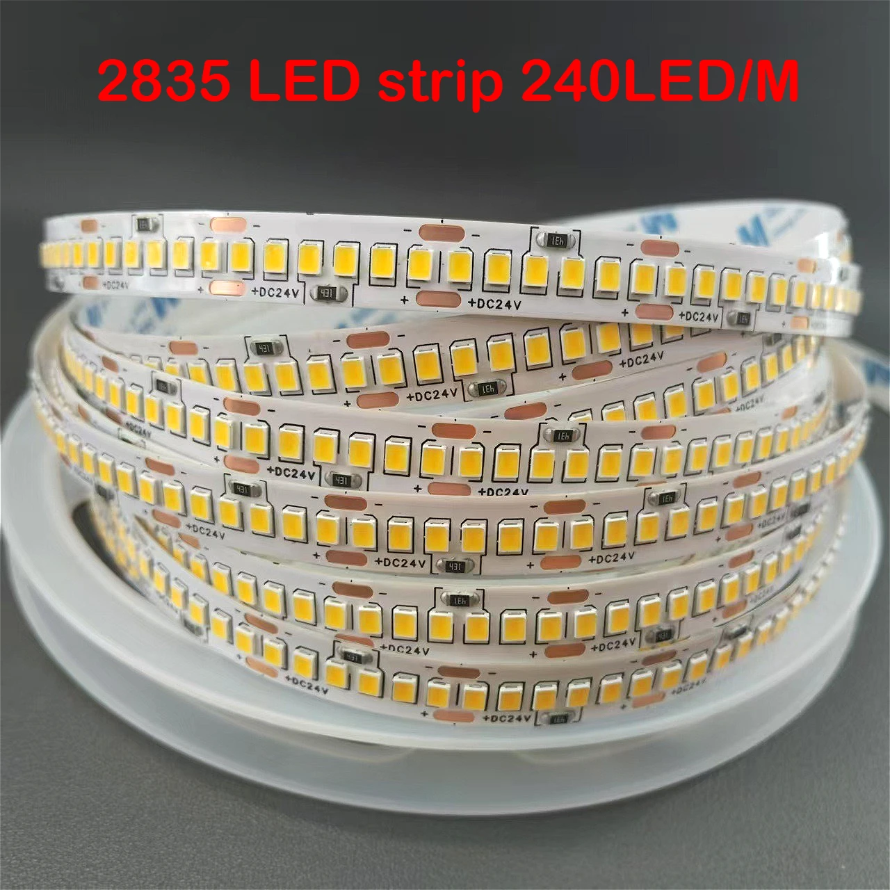 1/2/3/4/5m/lot 10mm PCB 2835 SMD 1200 LED Strip tape  DC12V 24V  ip20 Non waterproof Flexible Light 240 leds/m, White Warm White