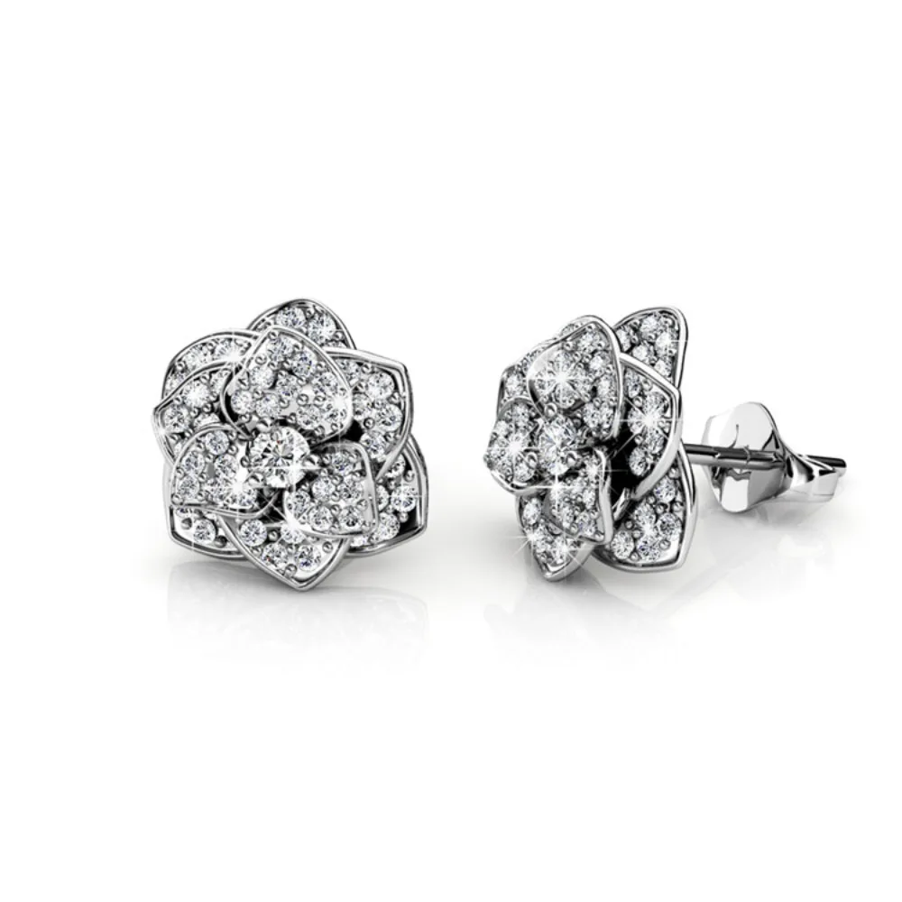 

Daisini Full Bling Crystals from Swarovski Flower Earrings Female Gold Plated Rhinestone Ear Piercing Earrings Wedding Jewelry