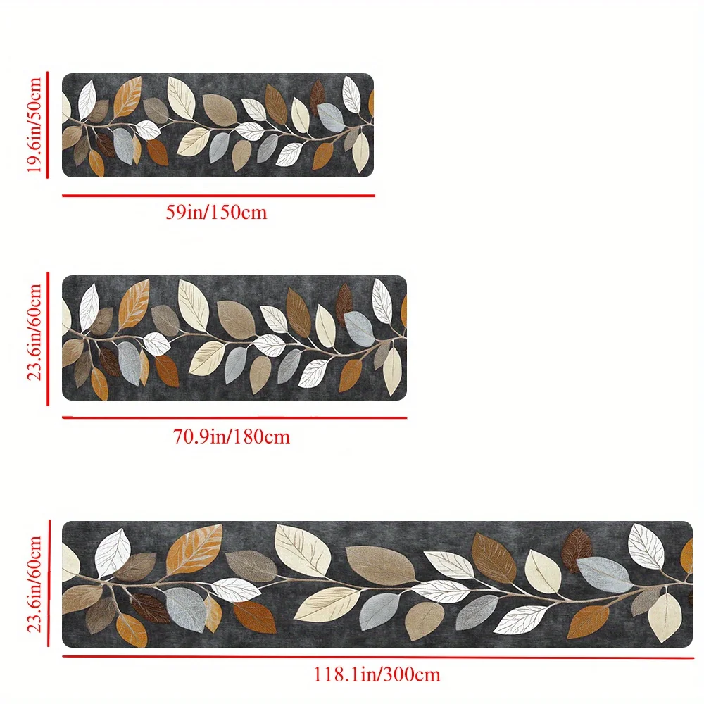 VIKAMA Modello a foglia Tappeto da cucina grigio sfumato Zerbino Tappetino di benvenuto Tappeto runner Tappeto invernale per camera da letto Tappeto caldo per soggiorno