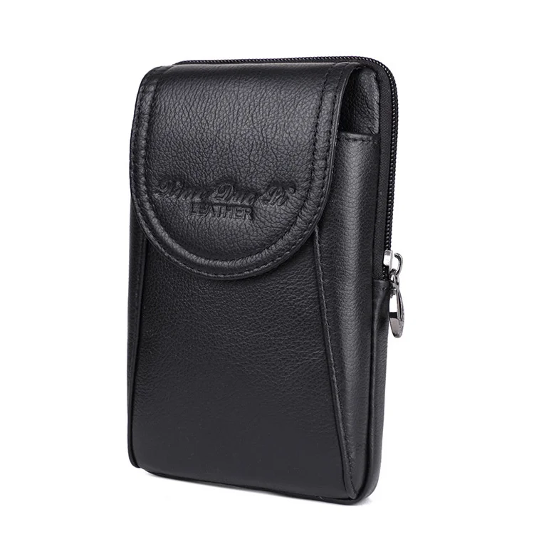 Men's Leather Mobile Phone Waist Bag 5.5-6 inch Cow Leather Mobile Phone Bag Multi functional Mini Waist Bag