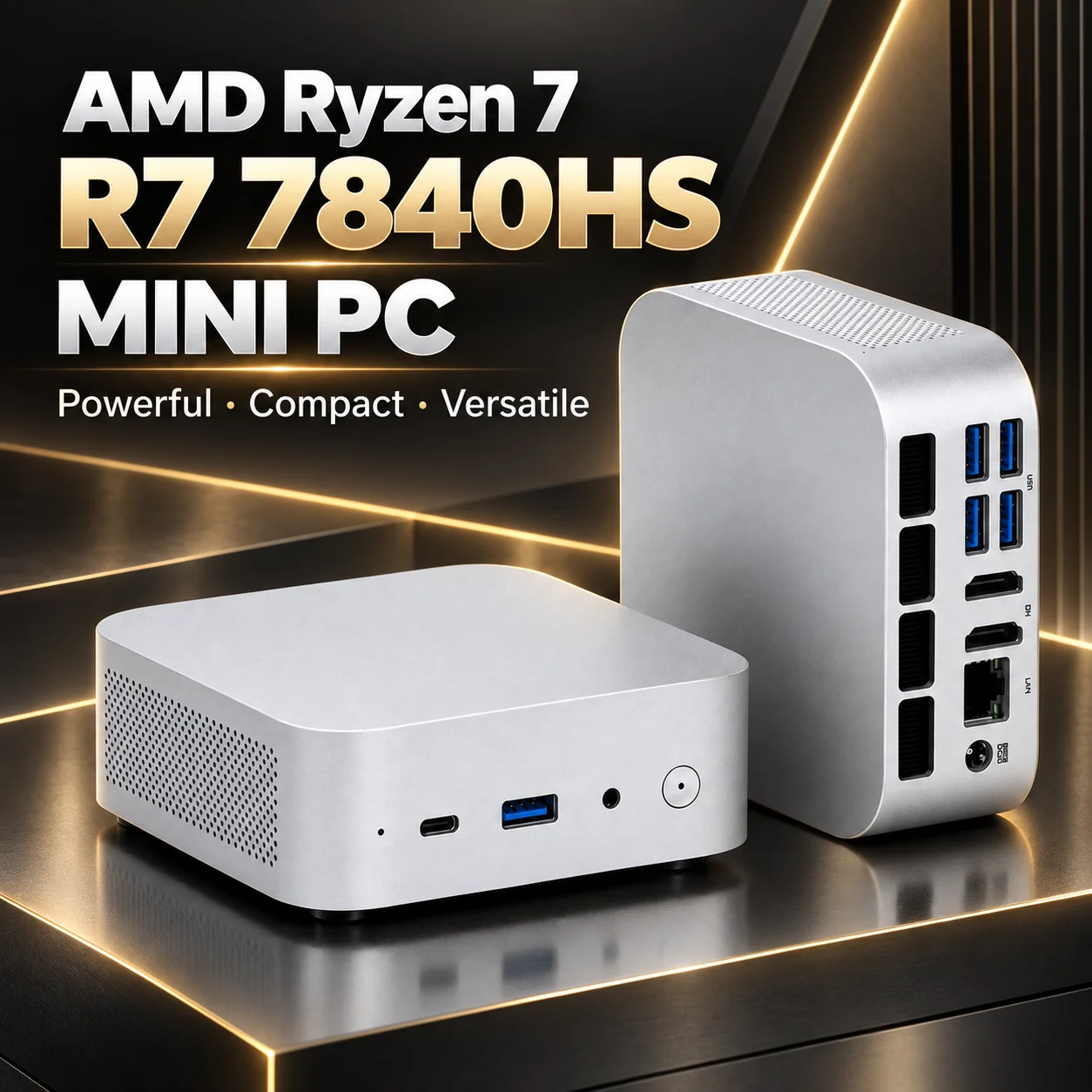TOPC AMD 라이젠 7 7840HS 미니 PC, 라데온 780M, DDR5 5600MHz, 듀얼 M.2 PCIe 4.0, 듀얼 HDMI, 1G LAN, 미니 컴퓨터