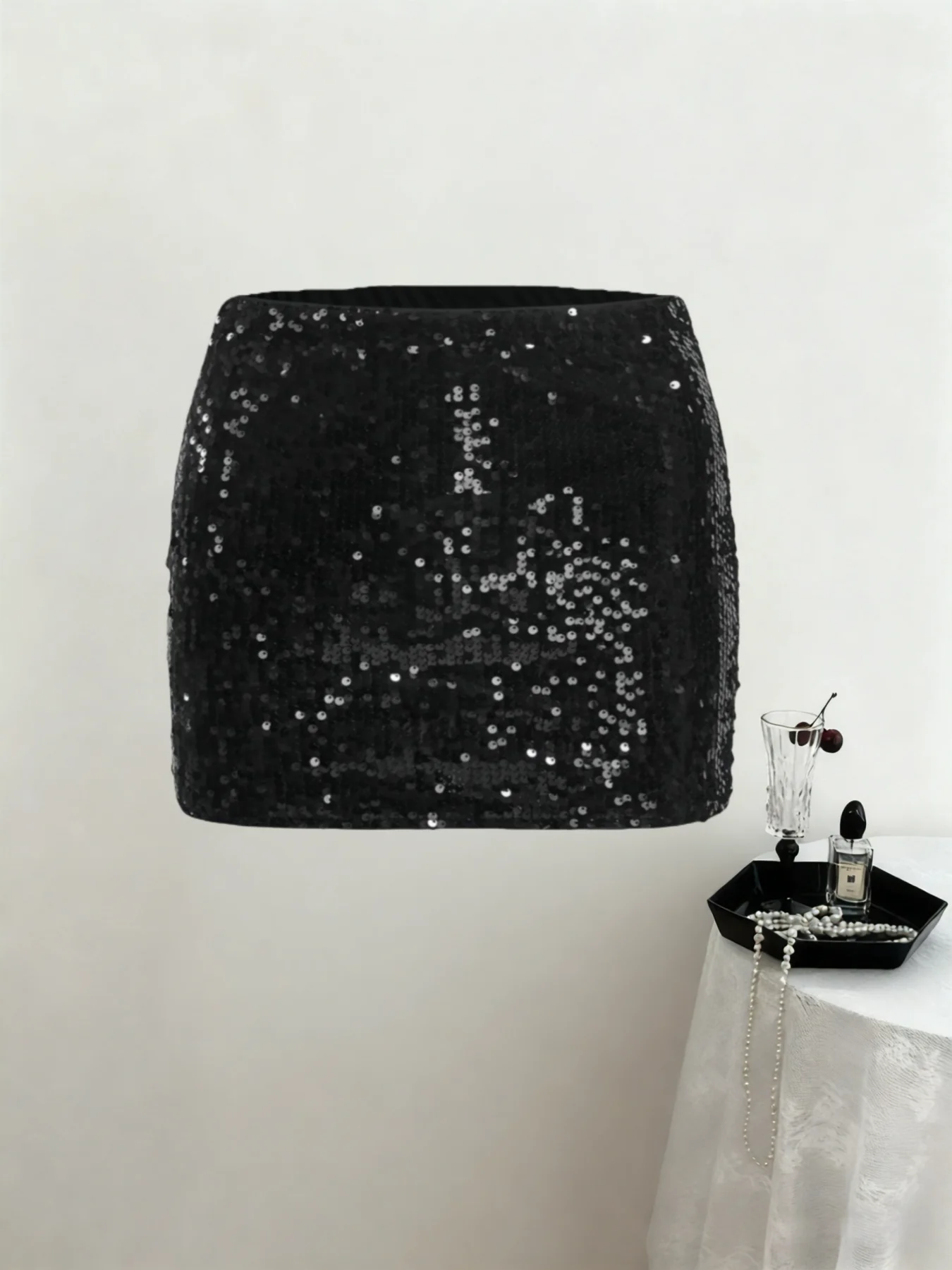 Women Sequin Mini Skirt Elastic Waist Slim Fit Bodycon Short Skirt Sparkly Glitter Party Club Night Sexy Y2K Basic Skirt