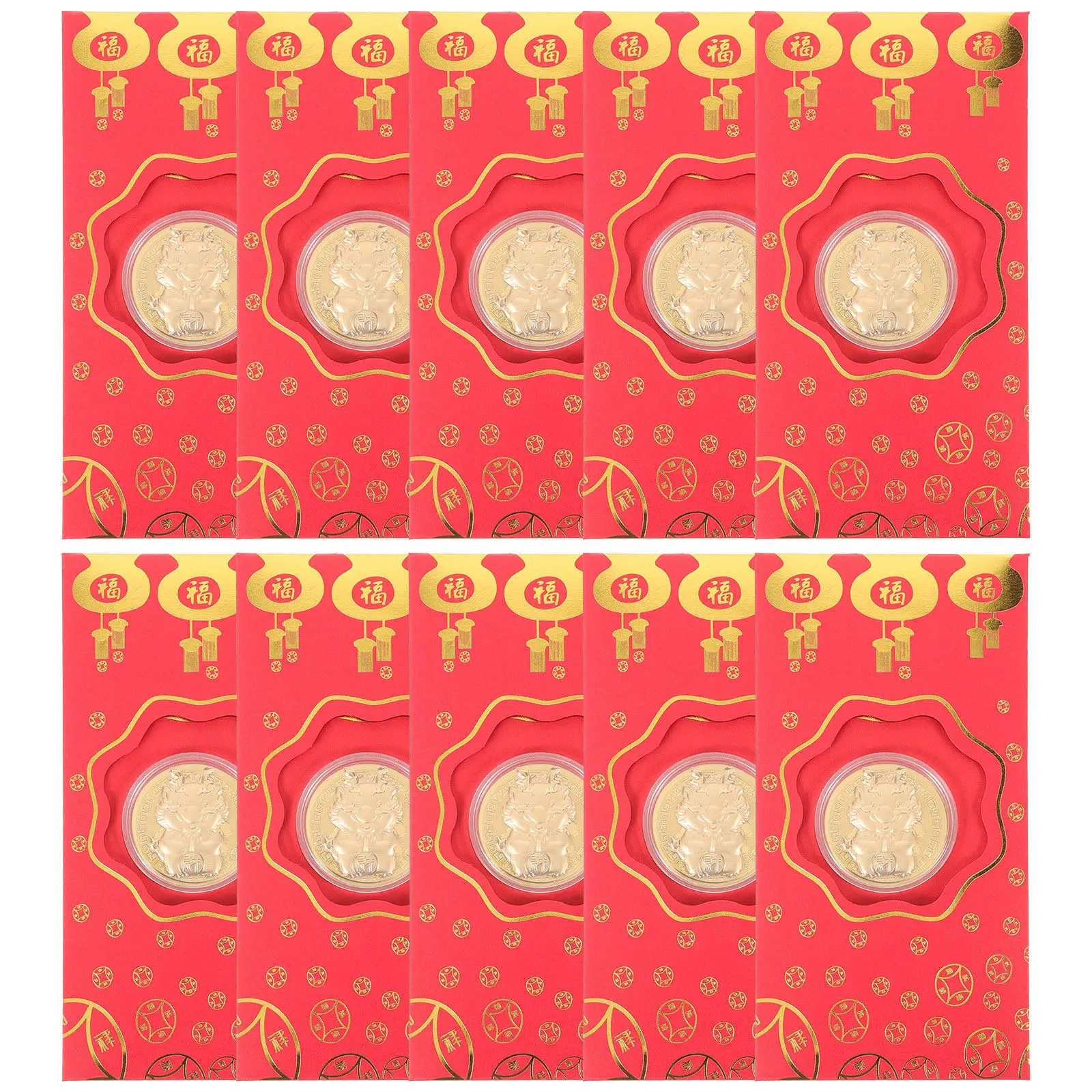 

10Pcs Red Envelopes Chinese New Year Paper Red Packets Dragon Coin Pattern Spring Festival Decorative Money Pouches 2024 Luck
