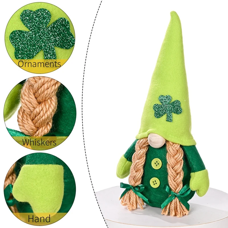 St.Patrick's Day Gnome Plush Elf Decorations - Mr And Mrs Green Buffalo Check Plaid Handmade Scandinavian Tomte