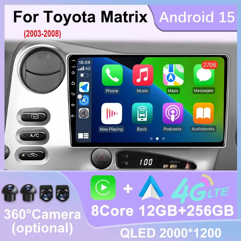 

Car Radio For Toyota Corolla Matrix 2003 - 2008 Multimedia Video Player GPS Navigation Stereo Android 15 wireless Carplay 4G DSP